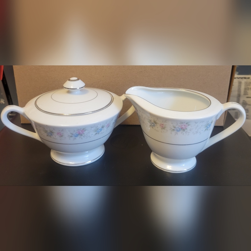 Vintage Creamer and Covered Sugar Bowl Set Rosemary by Fine China of Japan #5555